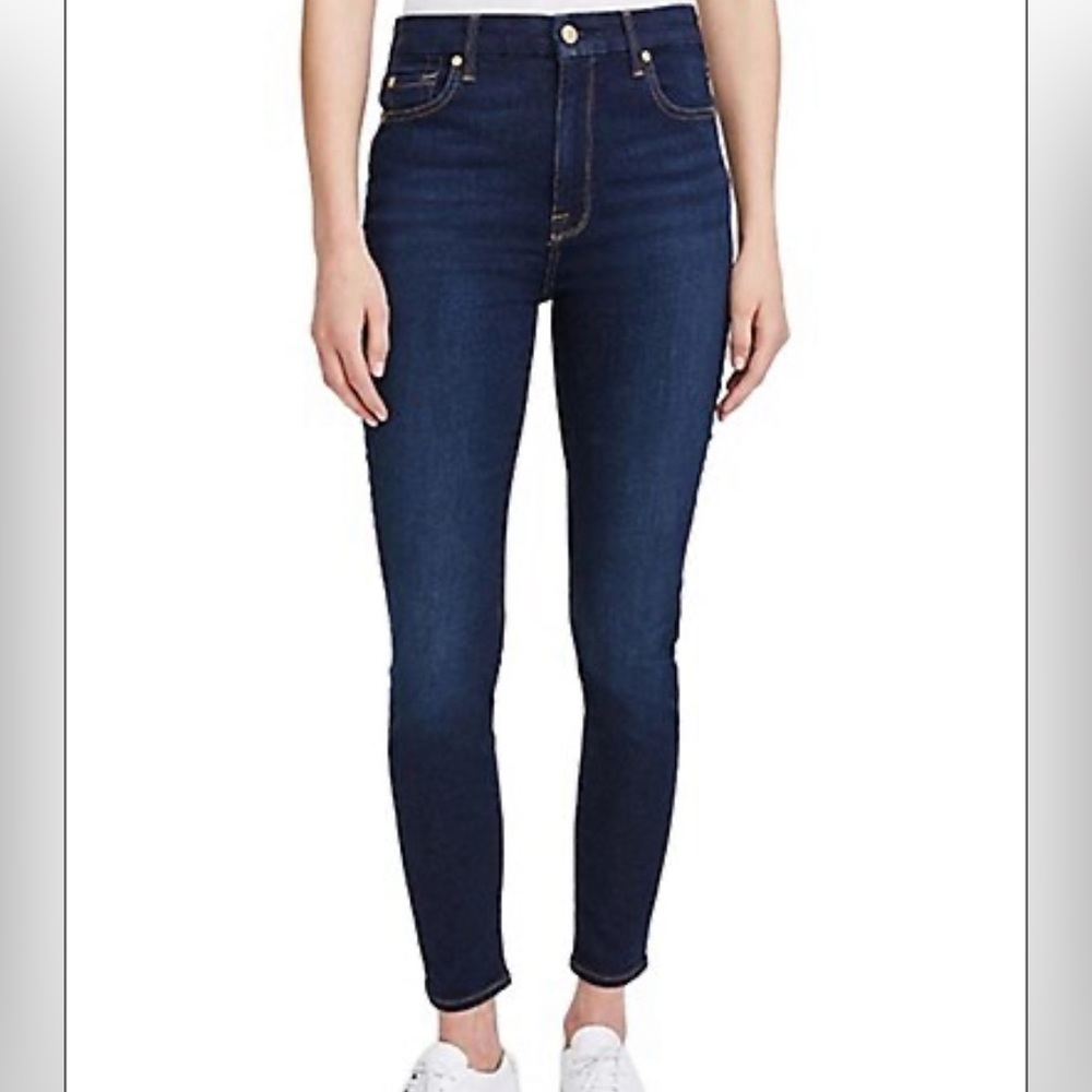 7 For All of Mankind High Waisted Skinny Ankle Jeans Deep Blue 30” Waist